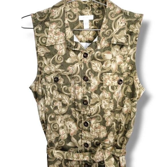 Charter Club Womens Dress Sz 10  Button Front Beige Floral Vtg. Shift Spring‎ - Picture 4 of 9